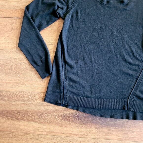 Ann Taylor LOFT Sweater Wool Blend Size M Black Long Sleeve Asymetrical Stitch - Picture 8 of 12